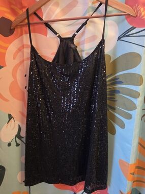 Black Sequin Spaghetti Strap Tank